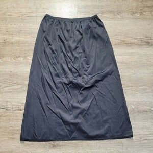 Vanity Fair Vintage Skirt Slip ~ Sz L ~ Black ~ Knee Length ~ Elastic Waist